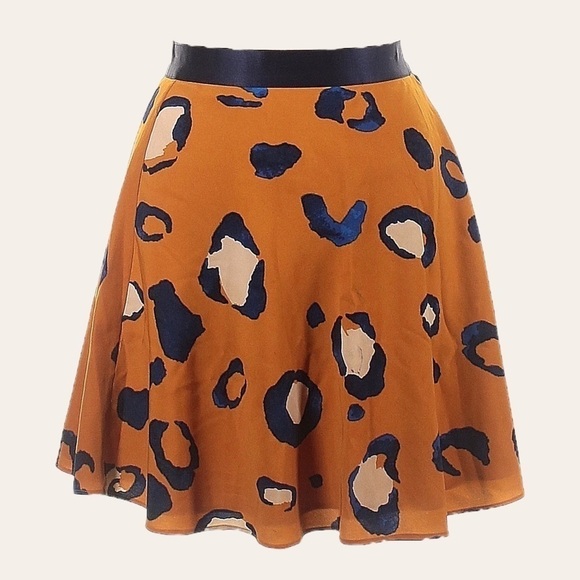 🌺 3.1 Phillip Lim Target Mustard Orange Abstract Leopard Skater Skirt Size 4 - Picture 1 of 10